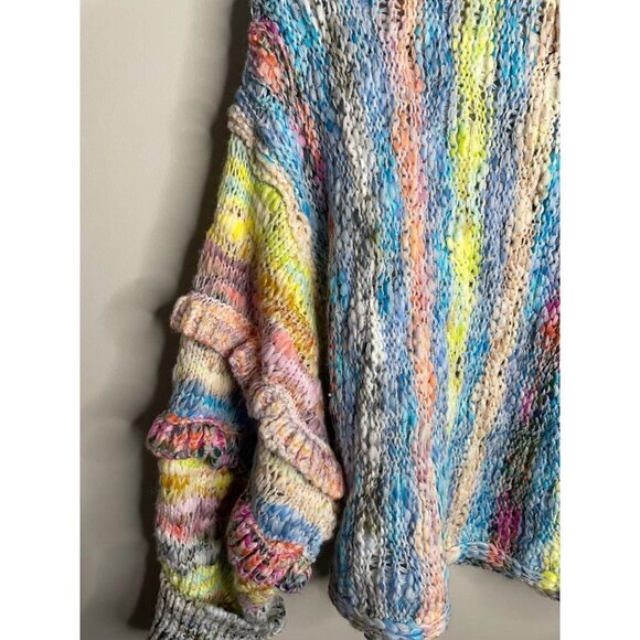 Free People Burst Your Bubble Turtleneck Knit Sweater Confetti Size S NEW Ruffle - Picture 6 of 7